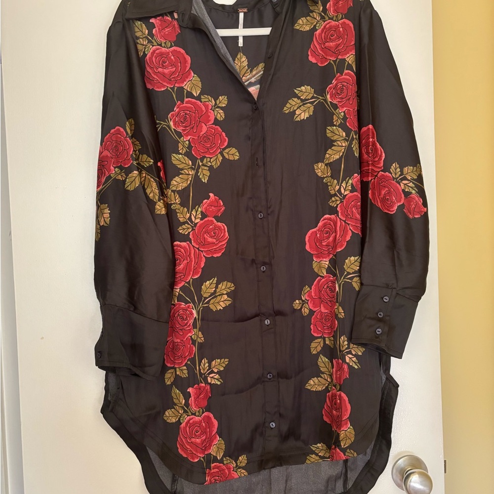 Free people Black Shirt dress with Red Rose Print